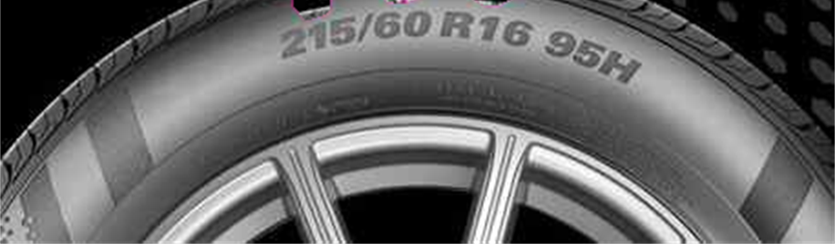 Tire sidewall stamped with the size 215/60 R16 95H